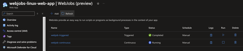 .NET WebJob running on Linux App Service