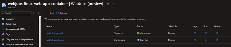 .NET WebJob running on Linux App Service
