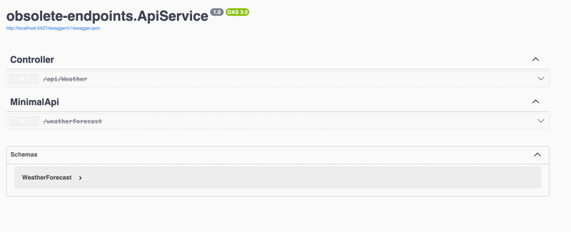 Swagger UI obsolete endpoints